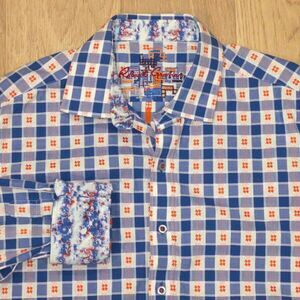 Robert Graham Multicolor Checkerboard Geometric Button Down Flip Cuff Shirt Sz L